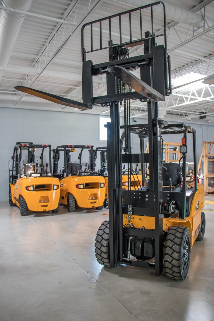 PowerLiftX Forklift front view with forks lifted.